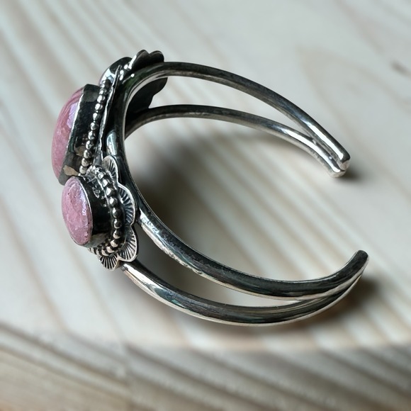 VTG Irv Monte Navajo Cuff Bracelet Size 6 Pink Rhodochrosite Cabs Sterling 43.7g - Picture 4 of 10